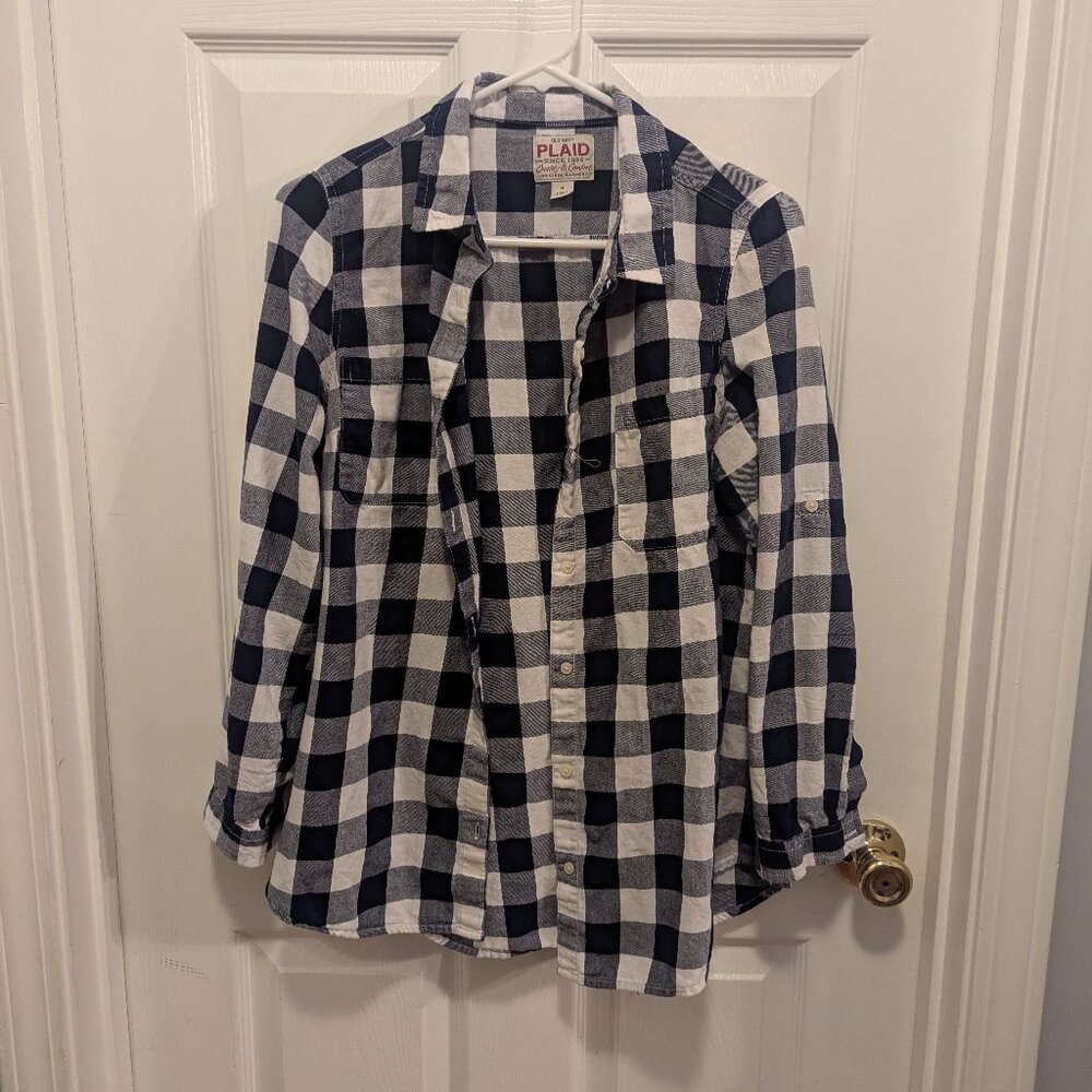 Old Navy blue and white plaid shirt - M
